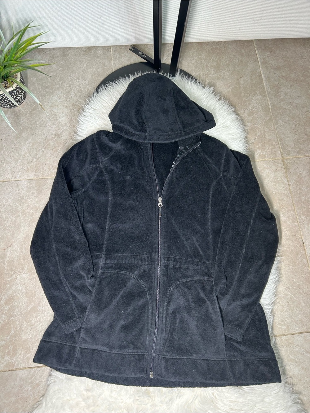 Lands' End Size 14-16 Black Hooded Teddy Fleece Jacket
